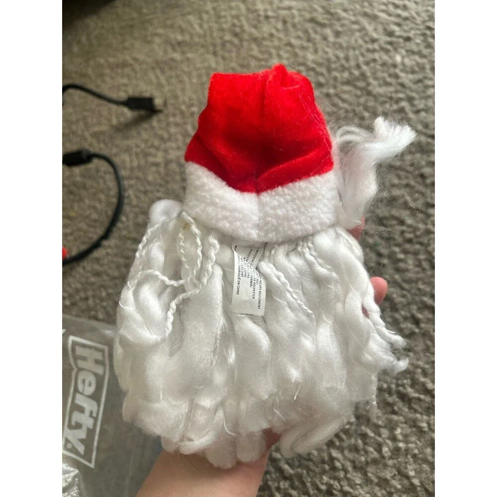 Vintage SANTA CLAUS Hard Plastic Face  White Yarn Beard Hanging Ornament VGC